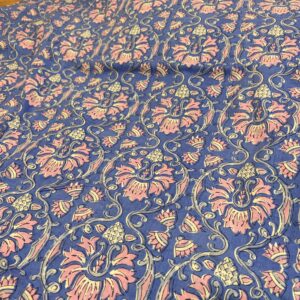 Pink Flowers on Purple Indian Block Print Cotton
