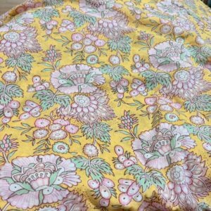 Flowers on light yellow Indian Block Print Cotton