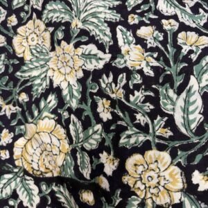 Flowers on Black Indian Block Print Cotton