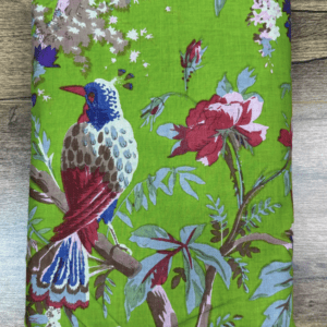Birds on Green Indian Block Print Cotton