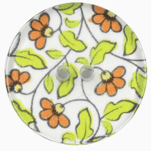 Shiny Transparent Button with Small Orange Flowers 15mm