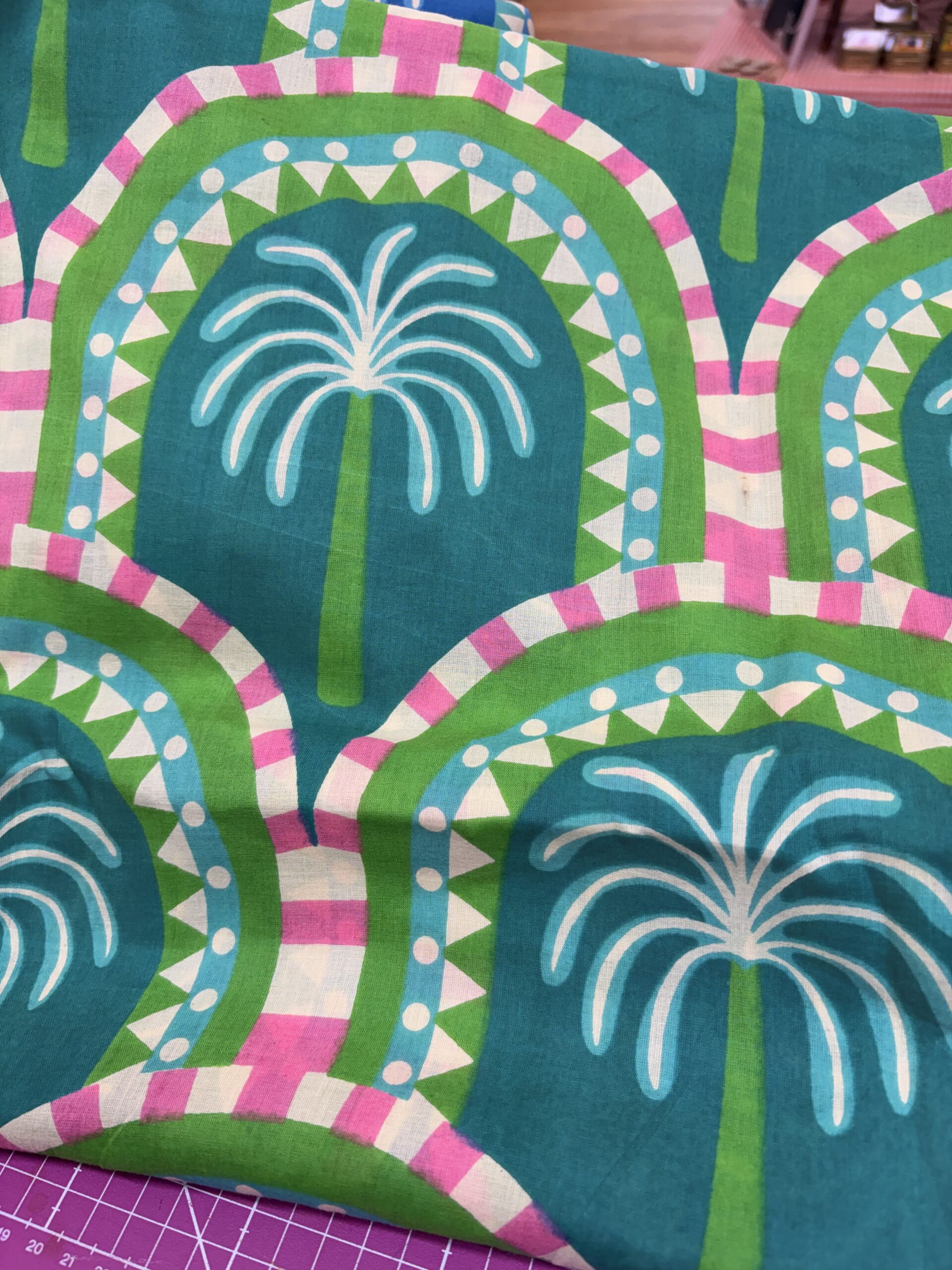 Indian Block Print Cotton Palm Tree Green 2 Indian Block Print Cotton Palm Tree Green - Image 2